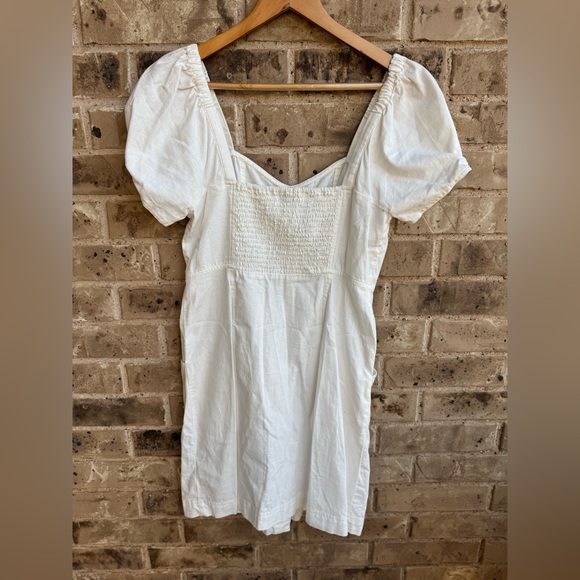 Madewell Lighthouse Linen-Cotton Puff-Sleeve Mini Dress Sz 6 - Picture 4 of 9